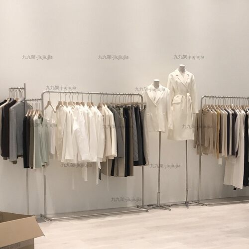 不锈钢银色移动挂衣杆展示架