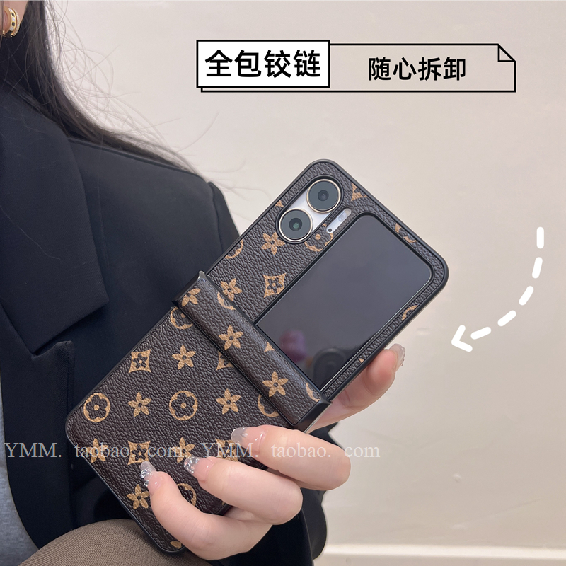 小众ins复古老花皮质适用于oppofindn2flip手机壳全包边铰链findn3flip小折叠屏防摔保护套新款男女潮
