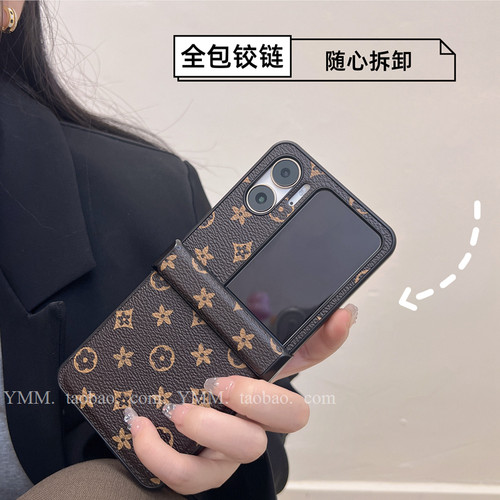 小众ins复古老花皮质适用于oppofindn2flip手机壳全包边铰链findn3flip小折叠屏防摔保护套新款男女潮