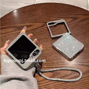适用于三星zflip6手机壳z 电镀小碎钻手链超薄保护套女高级 flip5折叠屏w25flip心系天下全包防摔6代新款