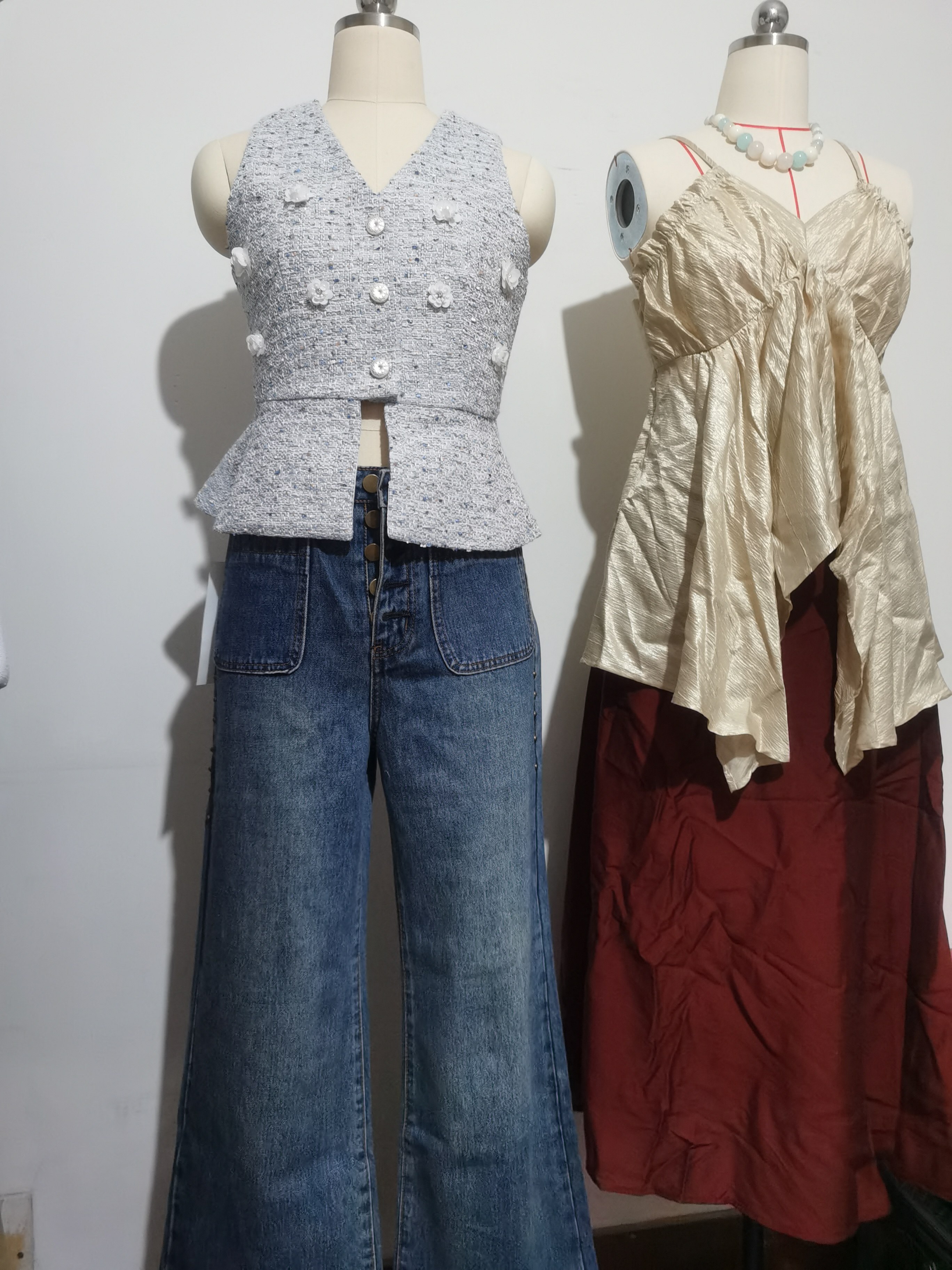 法式v领无袖马甲背心立体花朵设背心吊带