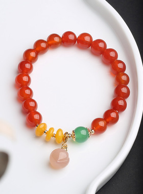 XKDDCT红手链吊盐源玛瑙小桃子手