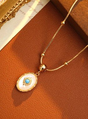 XKDDCT法式椭圆复古白母贝吊坠项