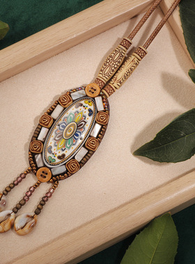 XKDDCT民族风复古皮革长款波西米