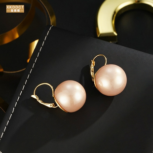 XKDDCT港风法式 复古香槟色大珠珠耳环OL风耳扣简约气质耳饰品202
