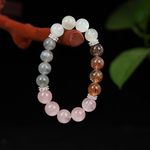 XKDDCT新款 天然草莓粉晶手串女黑晶超七送人礼物百搭单圈原创设