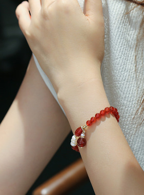 XKDDCT红玛瑙珍珠手链淡水珍珠饰
