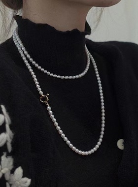 XKDDCT天然淡水OT扣长款珍珠毛衣