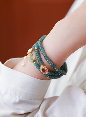 XKDDCT天然蓝水翡翠手链女三圈珍