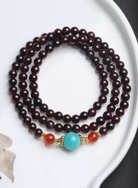 XKDDCT原创三圈石榴石手链情侣手