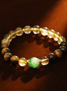 XKDDCT原创设计新中式复古天然黄水晶手串虎眼石绿玉髓珠手链爆款