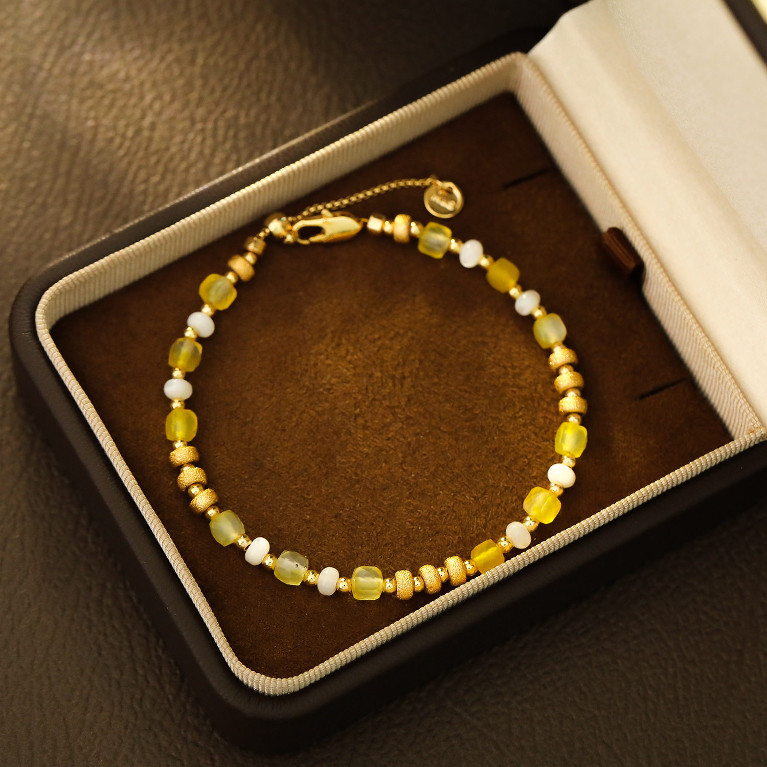 XKDDCT原创设计珠黄水晶贝壳手链新中式简约素圈沙金碎银手串手饰