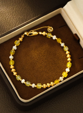 XKDDCT原创设计珠黄水晶贝壳手链新中式简约素圈沙金碎银手串手饰