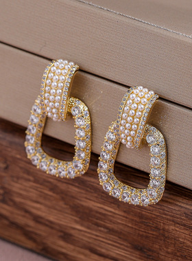 XKDDCT爆款闪亮锆石珍珠耳钉精致时尚高级感轻奢满钻耳饰小众名媛