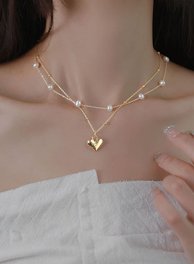 XKDDCT双层叠戴淡水珍珠项链女夏