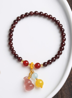 XKDDCT新款天然5MM石榴石手链吊