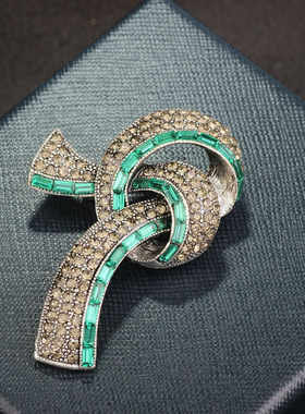 XKDDCT新款 别针配饰胸针大气丝带镶韩版复古多彩胸花钻造型女0k