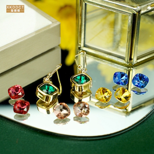 XKDDCT新款2026魔盒时尚通勤风可替换彩色水晶气质几何耳钉耳环人