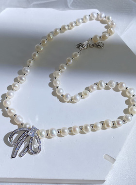 XKDDCT天然淡水珍珠项链蝴蝶结高