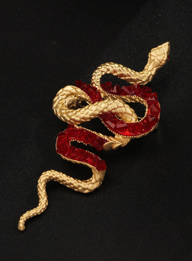 XKDDCT哑金红水晶蛇形胸针高档女轻奢满钻小众动物胸花个性西装别