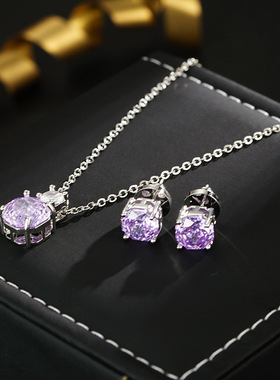 XKDDCT轻奢精致四爪简约紫色锆石耳钉耳环简约精致小巧耳饰女全新