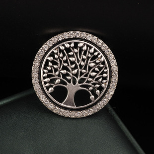 XKDDCT热销做旧镶钻生命树胸针时间高档金银两色西服胸花别针IvT