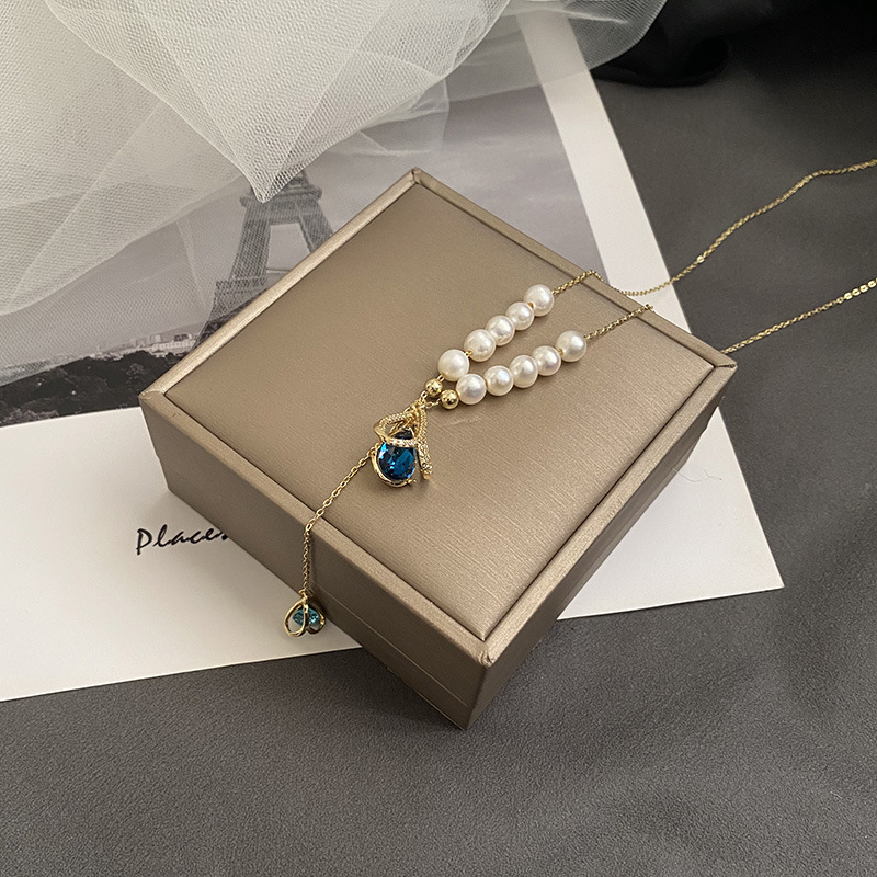 XKDDCT淡水项链铜镀真金水滴蓝吊
