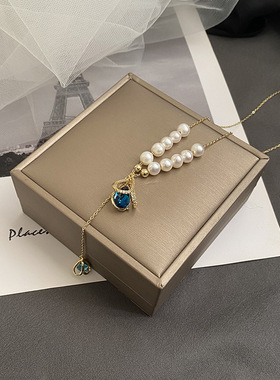 XKDDCT淡水项链铜镀真金水滴蓝吊