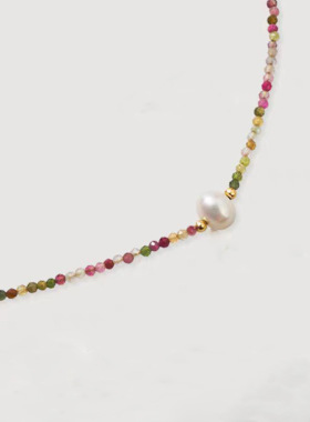 XKDDCT天然淡水彩色碧玺串珠项链
