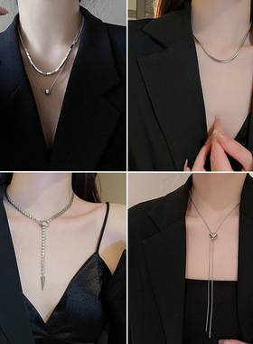 XKDDCT韩国爱心别针流苏珍珠项链