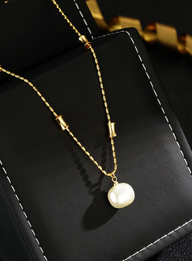 XKDDCT奶油白珠珠吊坠项链配饰女