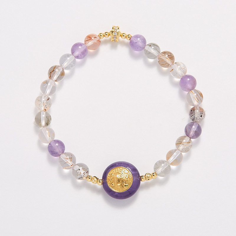 XKDDCT扶摇上天然6MM黑金超七手链女S925银紫扎基拉姆水晶手串小