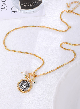 XKDDCT法式爆款淡水珍珠复古硬币