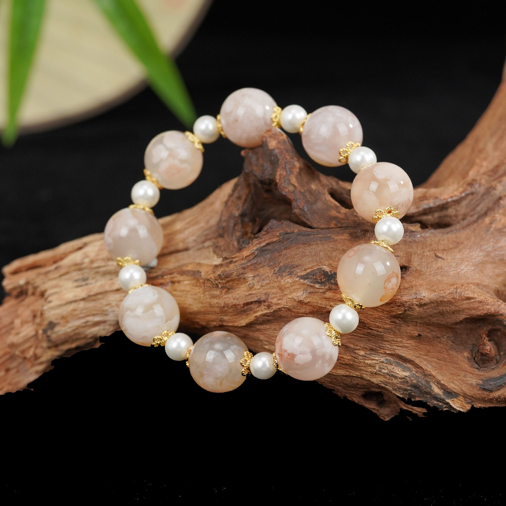 XKDDCT新款天然樱花玛瑙老料高冰珍珠大颗粒女生手串设计手链森系