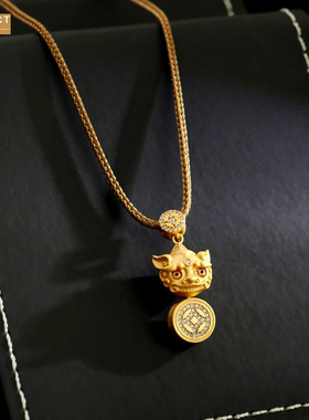 XKDDCT新中式沙金复古兽项链仿金