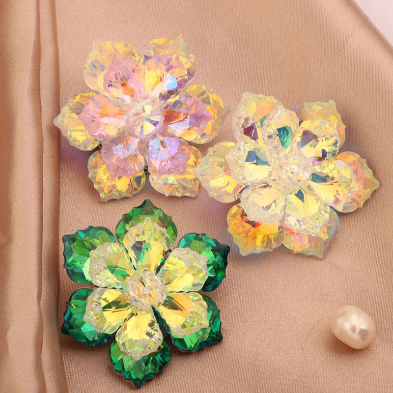XKDDCT新款 手工高级花朵雪花编织彩色水晶领针炫彩胸针花多面变