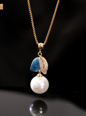 XKDDCT珐琅滴釉蓝色树叶项链简约