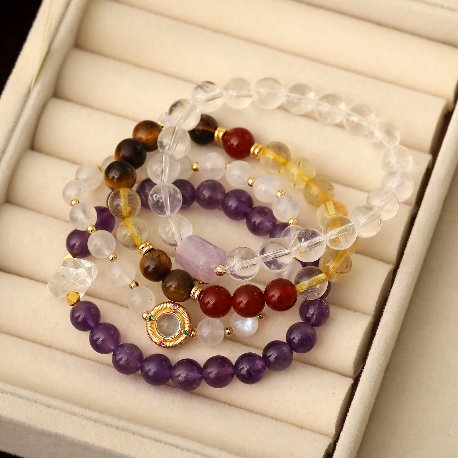 XKDDCT原创设计天然紫水晶金发晶手串简约透亮水晶手链好运连连手