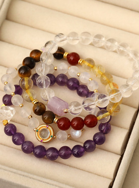 XKDDCT原创设计天然紫水晶金发晶手串简约透亮水晶手链好运连连手