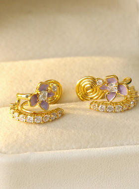 XKDDCT新款精致紫色花锆石耳夹小众气质高级感耳环轻奢无耳洞蚊香