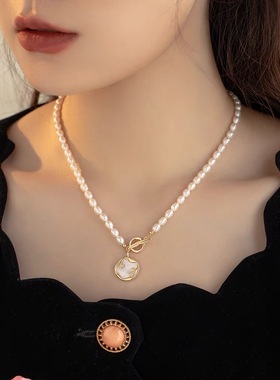 XKDDCT淡水珍珠项链女铜微镶贝壳
