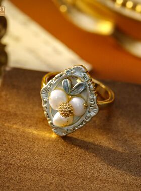 XKDDCT巴洛克珐琅滴釉花朵珍珠戒