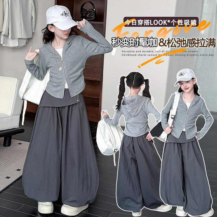 2026春秋女中大童连帽卫衣套装
