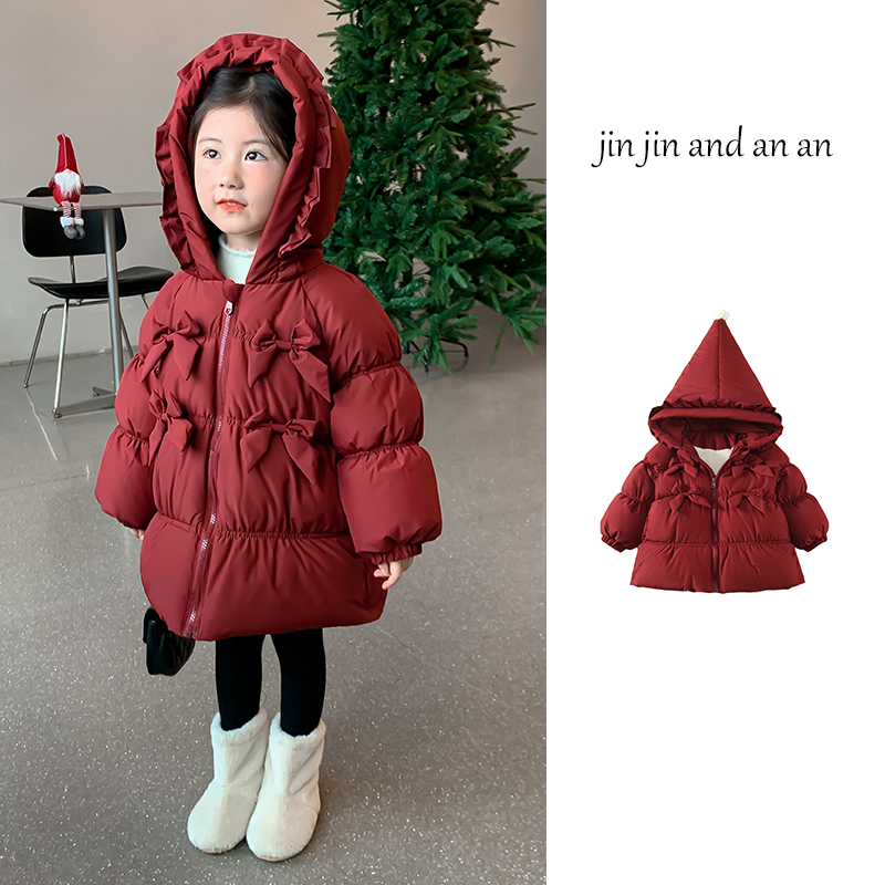 女童红色连帽羽绒服2025新款白鸭绒加厚保暖冬装外套,童装/婴儿装/亲子装,羽绒服,淘宝优惠券,粉丝福利购,淘宝优惠卷