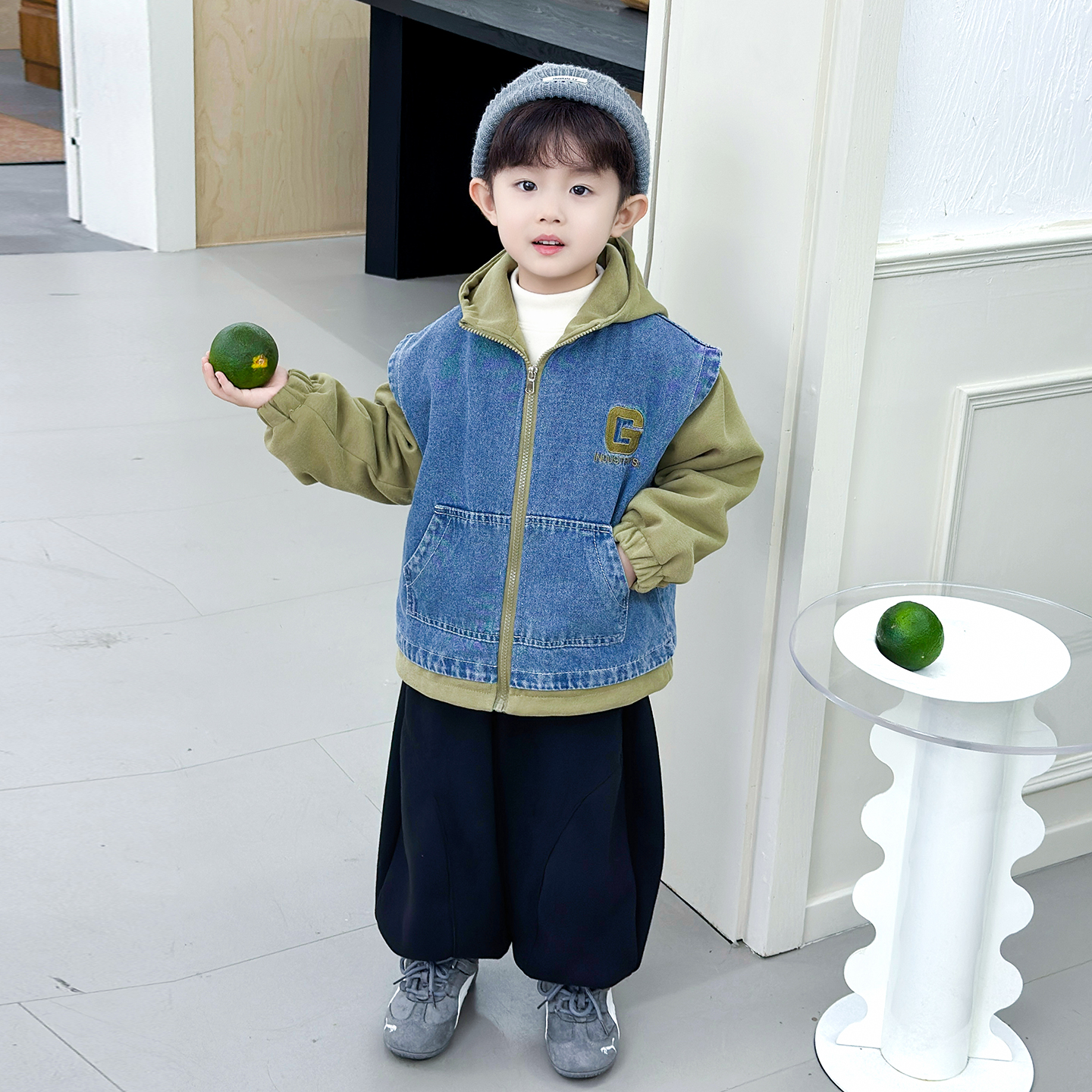 2025新款洋气假两件儿童牛仔外套
