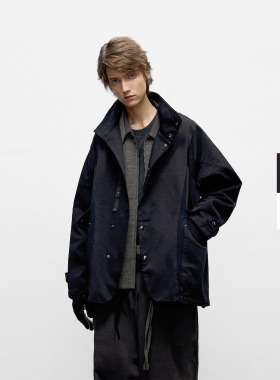 DECESOLO 25AW 日系弧形立领水洗拼接外套cleanfit休闲水洗夹克春