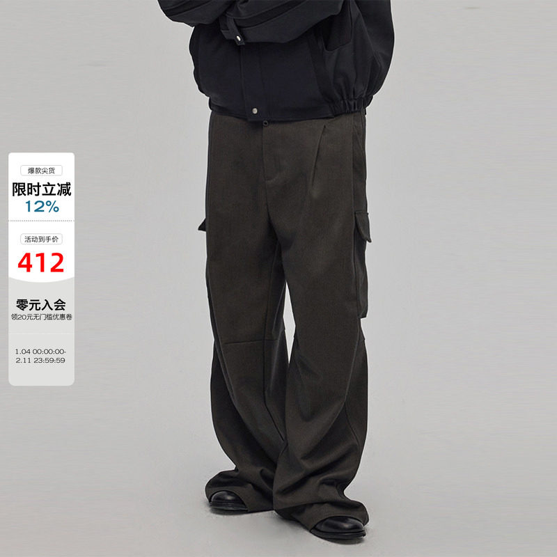DECESOLO 24AW 日系潮流廓形厚款休闲长裤潮大口袋宽松工装裤秋冬,男装,休闲裤,淘宝优惠券,粉丝福利购,淘宝优惠卷