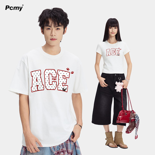 PCMY美式字母重磅落肩短袖T恤
