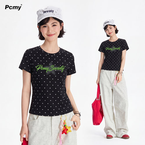PCMY字母印花波点短袖正肩T恤女