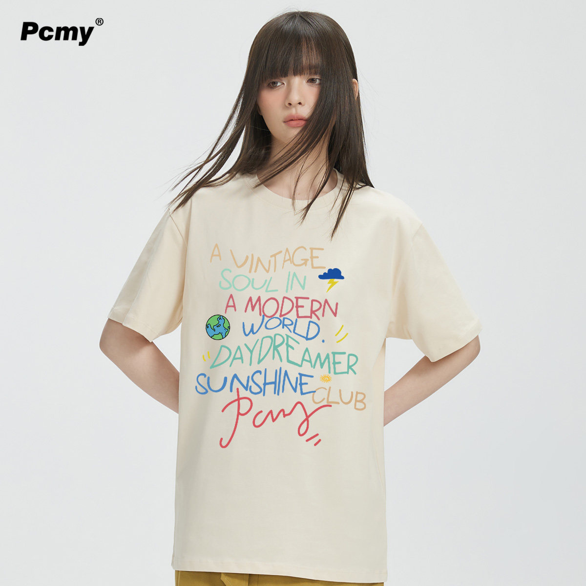 PCMY字母印花重磅短袖圆领T恤男女2026夏季新款宽松百搭休闲上衣,男装,T恤,淘宝优惠券,粉丝福利购,淘宝优惠卷